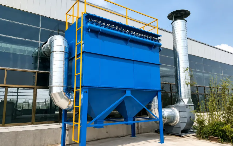 Industrial dust collection system installed outside a workshop